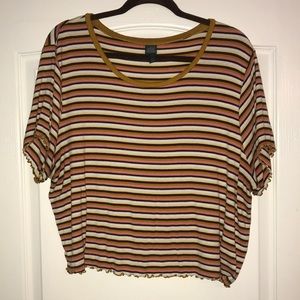 Striped Short Sleeve Round Neck Lettuce Edge Baby T-Shirt